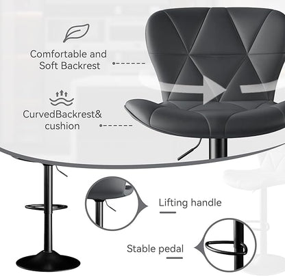 Bar Stools Set of 2, Adjustable Swivel Barstools,Counter Height Barstools with Backs Faux Leather Kitchen Island Bar Chair,Dark Grey