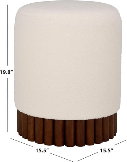 SAFAVIEH Home Collection - Cerna Off-White Ottoman with Dark Brown Solid Wood Base, Modern Round Accent Seat, Fully Assembled (OTT3402A)