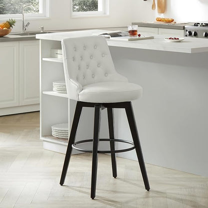 Watson & Whitely Bar Stools, 360° Swivel Upholstered Bar Stool with Back, 30" H Bar Height Barstools, Set of 2, Faux Leather in White