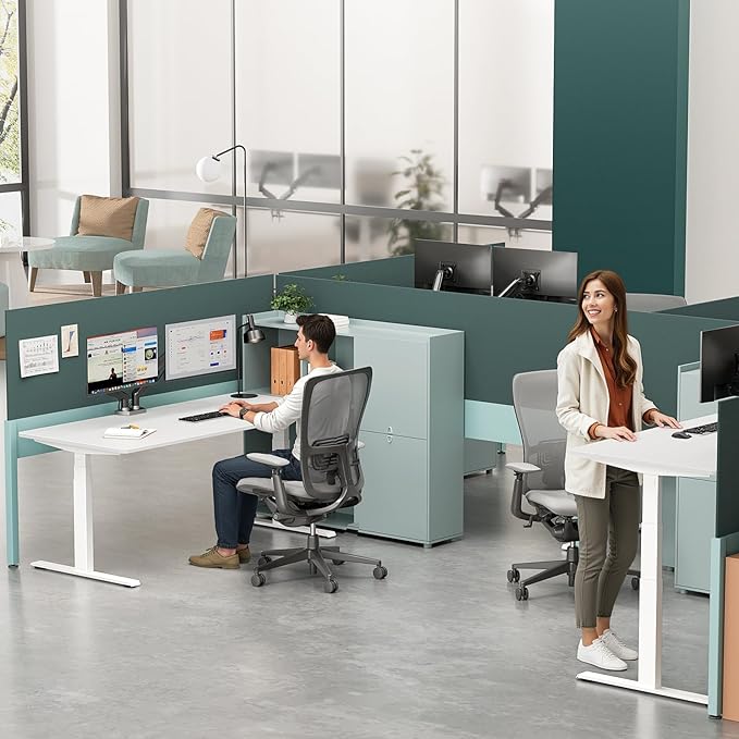 3 Stages Dual Motor Electric Standing Desk with One Piece Desktop, 48 x 24 Inch Adjustable Height Sit to Stand Up Desk for Home Office, Work & Study, White Frame & White Desktop (2 Packages)