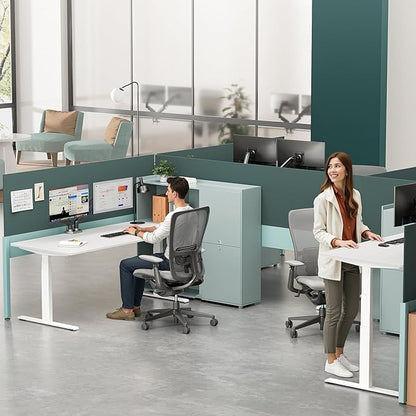 3 Stages Dual Motor Electric Standing Desk with One Piece Desktop, 48 x 24 Inch Adjustable Height Sit to Stand Up Desk for Home Office, Work & Study, White Frame & Black Desktop (2 Packages)