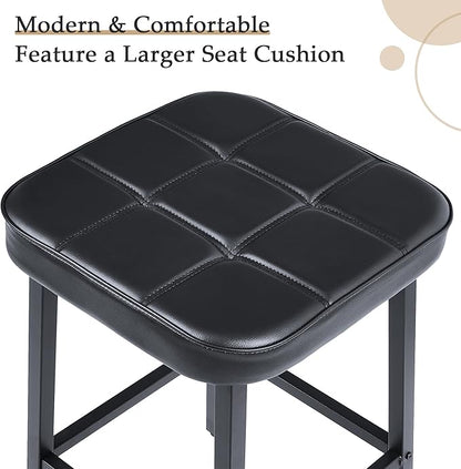 VECELO Modern Counter Height Bar Stools Set of 2, 24" PU Leather Upholstered Counter Stools with Metal Frame, Backless Square BarStools Bar Chairs for Kitchen Island, Black