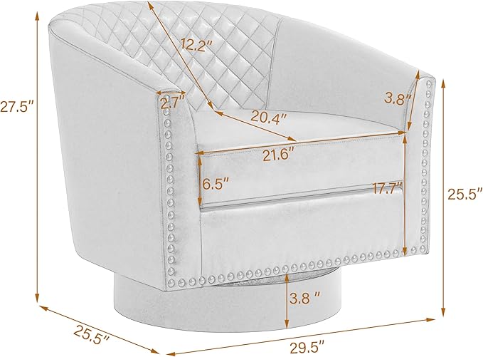 Pia Ricco Faux Leather Swivel Barrel Accent Chairs, 360° Swivel Round Single Sofa Chair, Comfy Upholstered Club Armchair with Nailhead Trim for Living Room/Reading Room/Bedroom, Red Brown