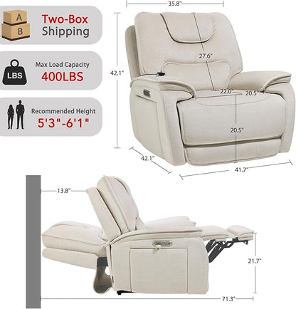 EONIX Triple Motor Lay Flat Zero Gravity Power Recliner Chair with Heat and Massage, Independent Adjustable Backrest Footrest Headrest, 400lbs Heavy Duty Medium Size, Stylish Chenille, Cream White