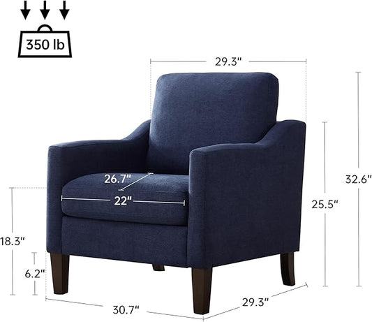 VKNOW Mid Century Modern Accent Chair, Upholstered Living Room Chairs Armchair for Bedroom, Comfy Reading Accent Chairs with Wood Legs for Living Room, Navy Blue