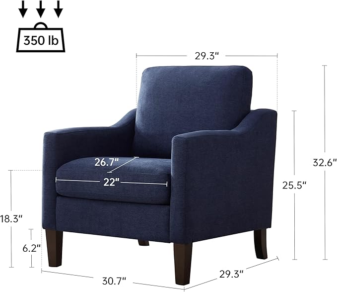 VKNOW Mid Century Modern Accent Chairs Set of 2, Upholstered Living Room Chairs Armchair for Bedroom, Comfy Reading Accent Chairs with Wood Legs for Living Room, Navy Blue