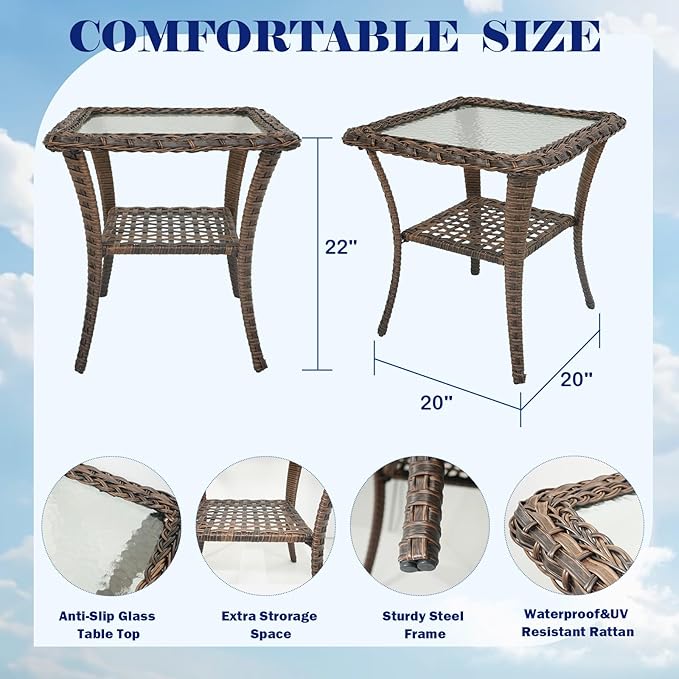 Rilyson 5 Piece Patio Furniture Set - Wicker Balcony Furniture Set with Hidden Ottomans, Rattan Outdoor Patio Chairs with Side Table for Porch Deck Poolside Garden Brown/Grey
