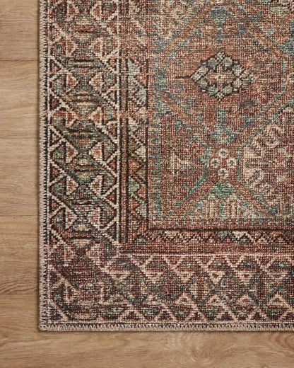Loloi Amber Lewis Billie Collection, Aqua & Rust 2'-3" x 3'-9" Area Rug – Antique & Distressed Accent Rugs for Living Room, Bedroom, Entryway & Hallway, No Shed High Traffic Area Home Decor Rug