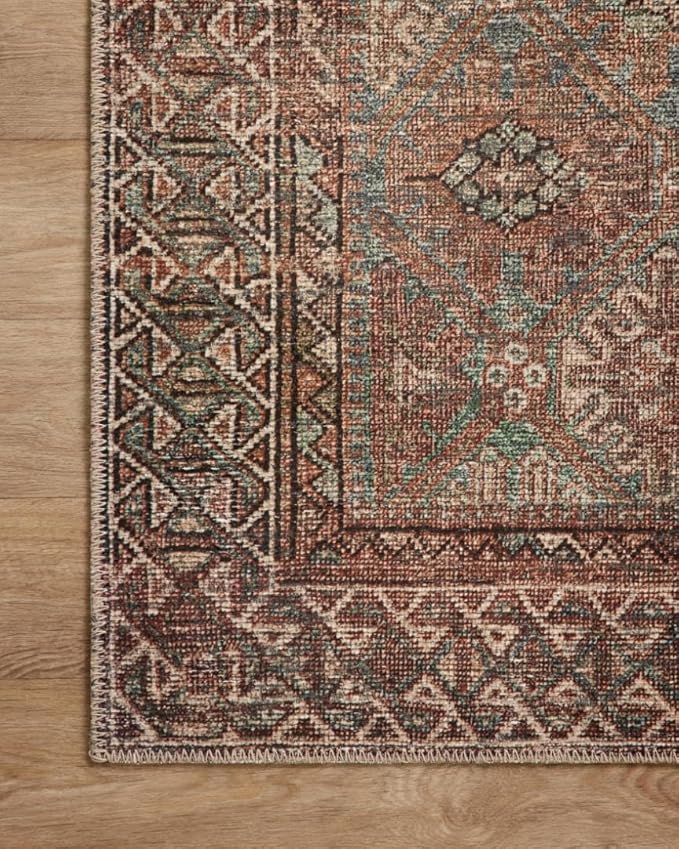Loloi Amber Lewis Billie Collection, Aqua & Rust 2'-0" x 5'-0" Area Rug – Antique & Distressed Accent Rugs for Living Room, Bedroom, Entryway & Hallway, No Shed High Traffic Area Home Decor Rug
