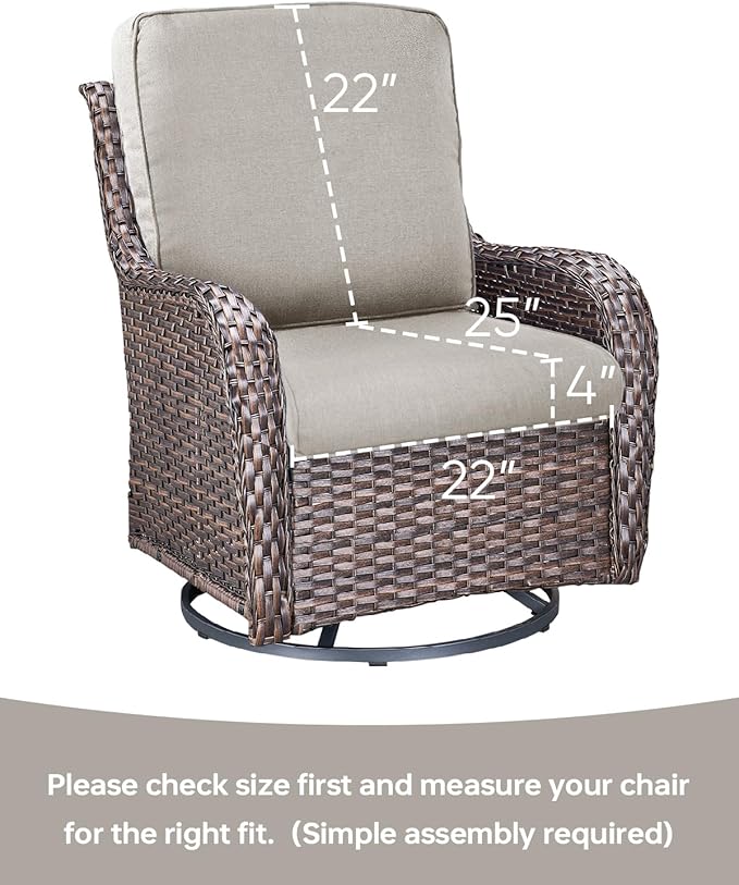 Pop 22x25/22x24 Outdoor Chair Cushions Set of 4 - Heavy Duty High Back Replacement Zippered Cushion for Patio Furniture Dining Gliding Rocking Chairs Loveseat L-Shape Sofa - Beige/Classic