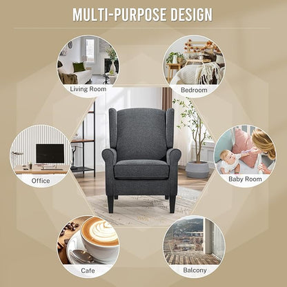 Accent Chair, Modern Living Room Chairs with Wingback, Comfy Upholstered High Back Single Sofa for Bedroom, Mid-Century Reading Armchair Sillas para Sala