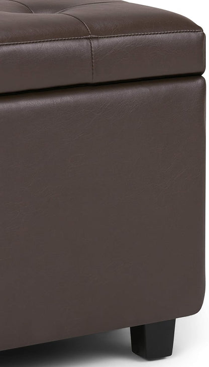 SIMPLIHOME Cosmopolitan Storage Ottoman - 34 inch Wide Upholstered Vegan Leather Rectangle Storage Ottoman Bench in Chocolate Brown, Transitional Tufted Ottoman for Living Room with Lift-Up Lid