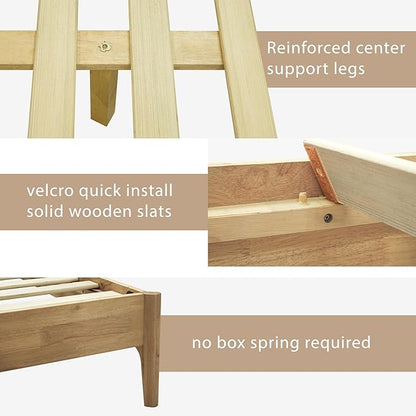 Acacia Haven Queen Bed Frame and Headboard, Platform Bed Frame Scandinavian Wood Bed Compatible with All Mattress Types, Wood Slats Support 800lbs Capacity, Quick & Easy Assembly, Oak.
