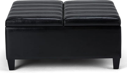 SIMPLIHOME Ellis 36 inch Wide Contemporary Square Coffee Table Storage Ottoman in Midnight Black Vegan Faux Leather, Assembled, For the Living Room and Bedroom