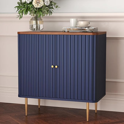 HLR Sideboard Buffet Cabinet with Fluted Texture, Blue Accent Cabinet with 2 Doors, Modern Credenza Storage for Kitchen Living Room, Entryway (Blue, 1 Piece)