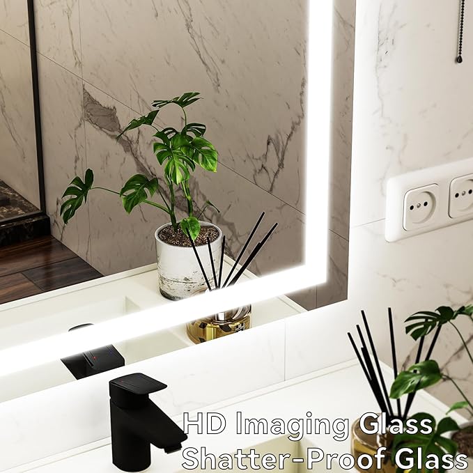 VooBang Bathroom Mirror with Lights 40 x 60 inches - 3 Adjustable Lighting Modes LED Bathroom Vanity Mirror, Anti-Fog, Memory Function, Tempered Glass, Wall Mounted Horizontally Vertically