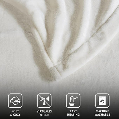 Beautyrest Heated Electric Blanket for Cold Weather, Fast Heating Heated Blanket, Auto Shut Off, Virtually Zero EMF, Multi Heat Setting, UL Certified, Ivory Throw (60 inx70 in)
