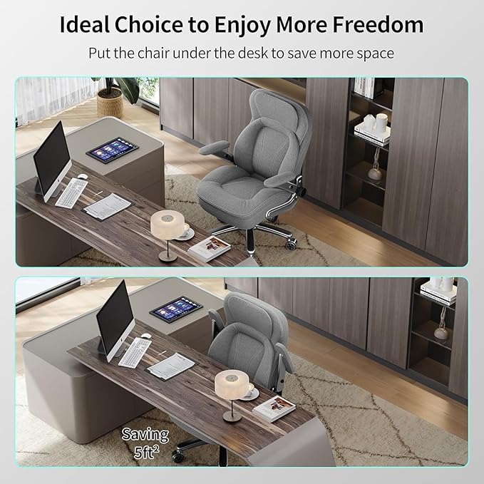 Big and Tall Office Chair, 600lbs Heavy Duty Desk Chair with 5D Arms, Adjustable Lumbar Support & Height, Tilt Function, Fabric High Back Ergonomic Executive Computer Chair with 3'' Casters