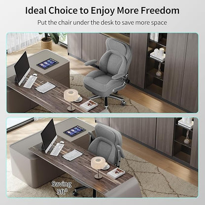 Big and Tall Office Chair, 600lbs Heavy Duty Desk Chair with 5D Arms, Adjustable Lumbar Support & Height, Tilt Function, Fabric High Back Ergonomic Executive Computer Chair with 3'' Casters