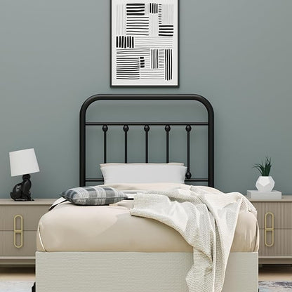 Vintage Twin Size Metal Bed Frame Height Adjustable Headboard Only, Wrought Iron Black Farmhouse Bed Frame Headboard, Easy Assembly, Short Clearance, Tall or Low Setting