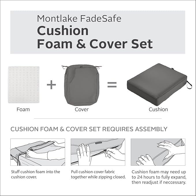 Classic Accessories Montlake FadeSafe Water-Resistant 44 x 20 x 3 Inch Patio Chair Cushion, Antique Beige