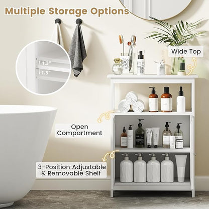 Tangkula Bathroom Storage Cabinet, Freestanding Floor Organizer with 2 Doors & 1 Adjustable Shelf, Modern Home Bathroom Furniture for Living Room Entryway Kitchen (Cabinet, White)