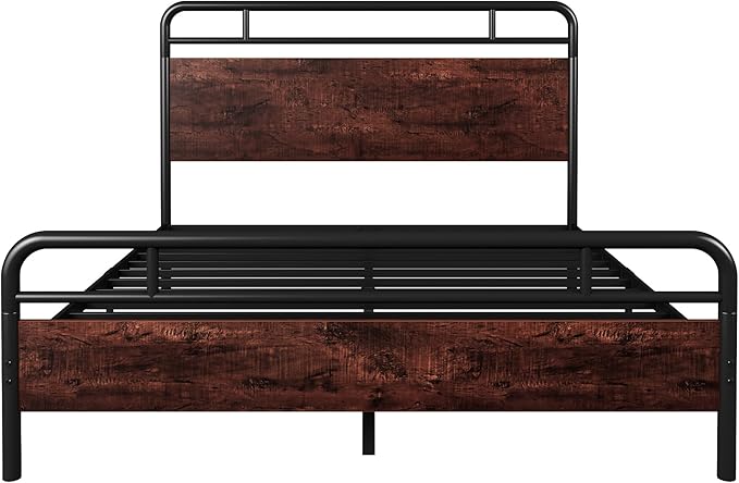 Allewie Queen Size Platform Bed Frame with Wooden Headboard and Footboard, Heavy Duty 13 Metal Slats Support, Under-Bed Storage, No Box Spring Needed, Noise Free, Easy Assembly, Mahogany