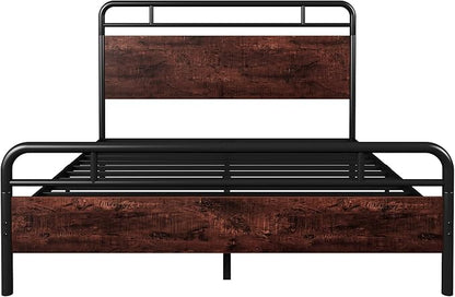 Allewie Queen Size Platform Bed Frame with Wooden Headboard and Footboard, Heavy Duty 13 Metal Slats Support, Under-Bed Storage, No Box Spring Needed, Noise Free, Easy Assembly, Mahogany