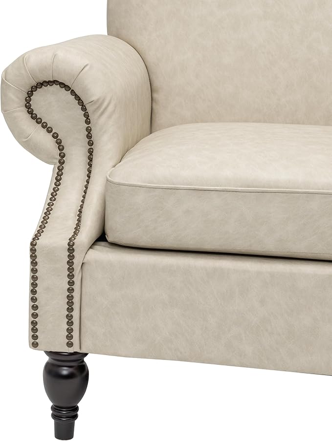 Accent Chair,22.4" Seat Depth Armchair with Roll Arms,36.6W*34.3D*34.6H Living Room Chair,Wood Legs,Set of 1,Faux Leather in Khaki