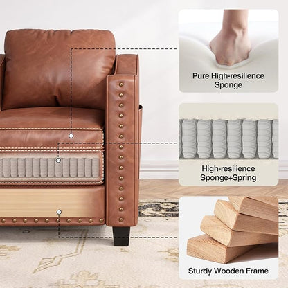 Faux Leather Accent Chair Set of 2 for Living Room, 30 Inches Barrel Upholstered Armchair, Cozy Mid Century Modern Club Arm Chair Single Sofa for Bedroom, Apartment, Reading Room, Brown