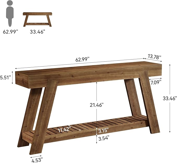 Tribesigns 62.9-Inch Solid Wood Console Table for Entryway, Long Narrow Sofa Couch Table with Storage for Living Room Hallway
