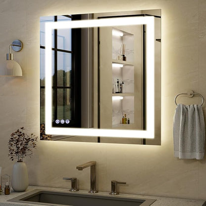 VooBang Bathroom Mirror with Lights 40 x 40 inches - 3 Adjustable Lighting Modes LED Bathroom Vanity Mirror, Anti-Fog, Memory Function, Tempered Glass, Wall Mounted Horizontally Vertically