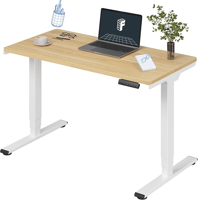 FLEXISPOT E6 3 Stages Dual Motor Electric Standing Desk 48x24 Inch Whole-Piece Board Height Adjustable Desk Electric Sit Stand Desk(White Frame + Maple Desktop, 2 Packages)