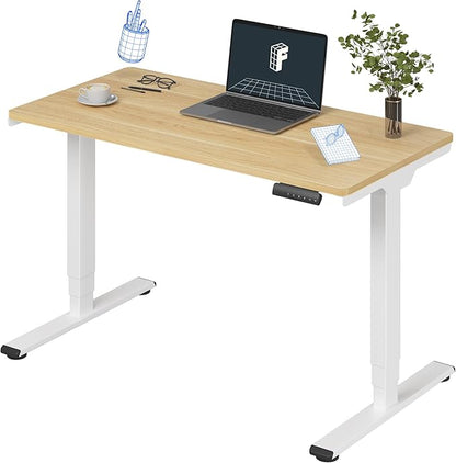 FLEXISPOT E6 3 Stages Dual Motor Electric Standing Desk 48x24 Inch Whole-Piece Board Height Adjustable Desk Electric Sit Stand Desk(White Frame + Maple Desktop, 2 Packages)