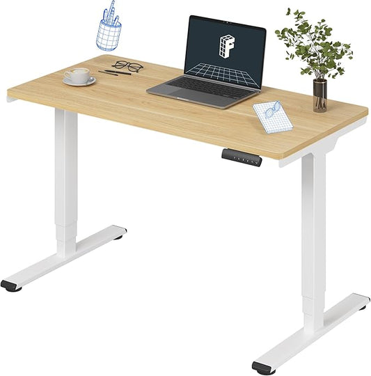 FLEXISPOT E6 3 Stages Dual Motor Electric Standing Desk 48x24 Inch Whole-Piece Board Height Adjustable Desk Electric Sit Stand Desk(White Frame + Maple Desktop, 2 Packages)