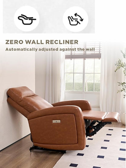Leather Recliner Chair,Power Recliner Chair with Power Headrest Type-C Charger for Adult, Electric Recliner Sofa for Living Room & RV, Brown