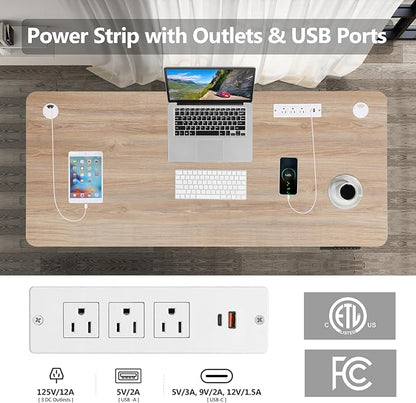 farexon Electric Standing Desk 55 x 24In with Charging Station, Adjustable Height Desk with Mouse Pad, 2 USB Ports & 3 Power Outlets, 4 Caster, 4 Preset Heights, 27''-46'' Lifting Range
