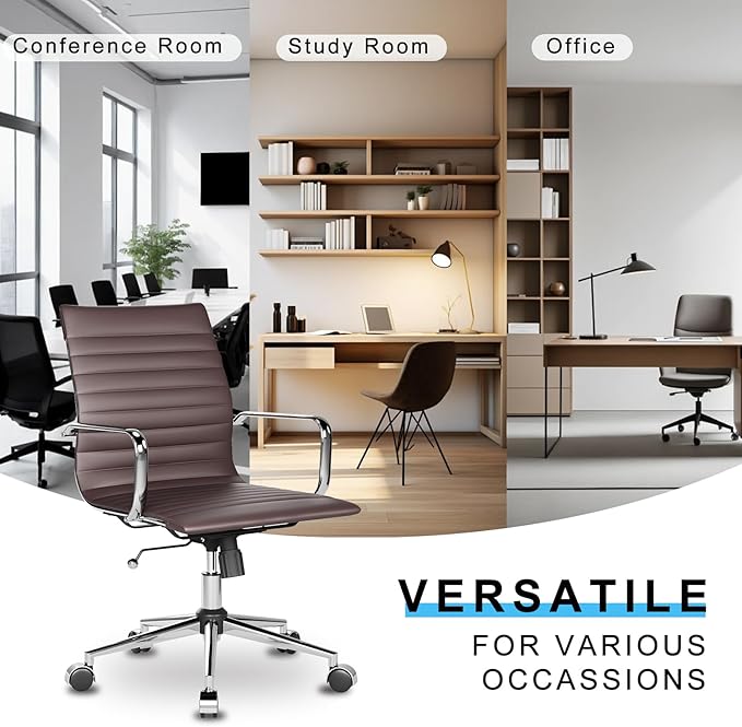 Arm Chair Ergonomic Office Chair with Wheels and Armrests Adjustable Heavy-Duty Swivel Chair for Home and Office Wide 22.83in Seat for Women and Men，Brown
