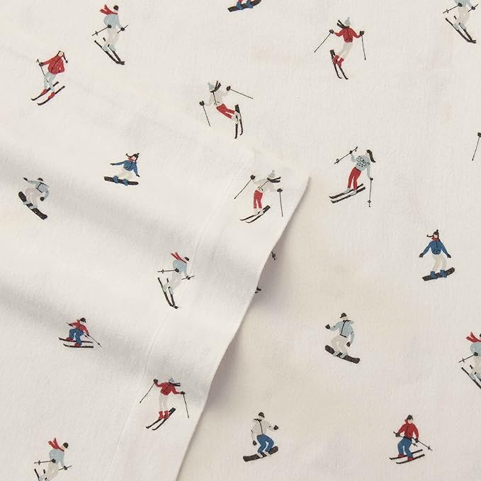 Eddie Bauer - Flannel Sheets King Size, Anti-Pilling & Wrinkle Resistant Cotton, Touchably Soft for All-Season Comfort - Bed Sheets with Matching Pillowcases & Fitted Sheet (Ski Slope)