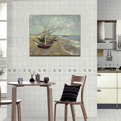 Wieco Art Fishing Boats on the Beach at Les Saintes Maries Large Modern Canvas Prints of Van Gogh Oil Paintings Seascape Pictures on Canvas Wall Art for Bedroom Kitchen Home Decor