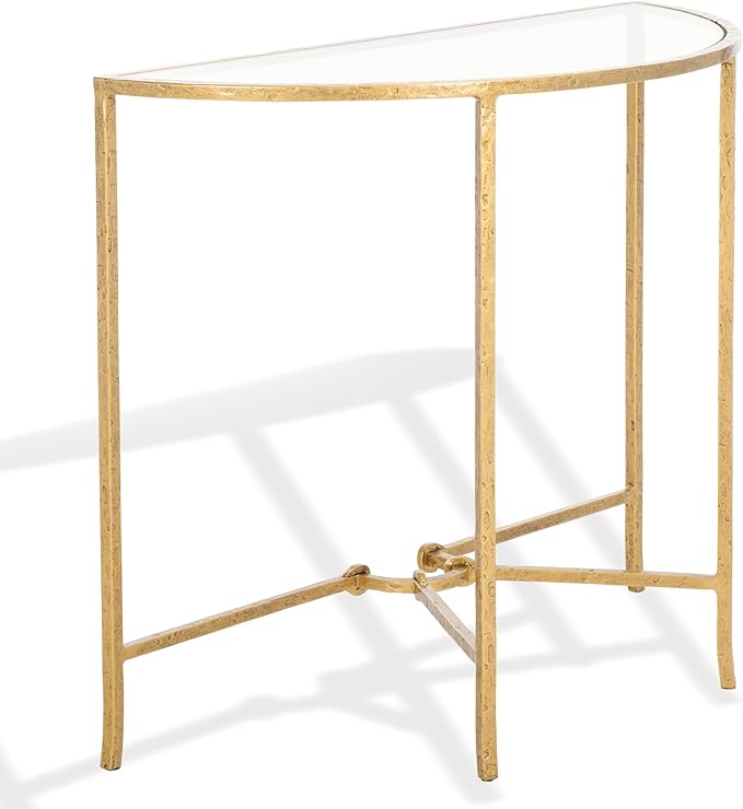 SAFAVIEH Couture Collection Tauri Brass Metal Glass Top Half Moon Console Table (Fully Assembled)