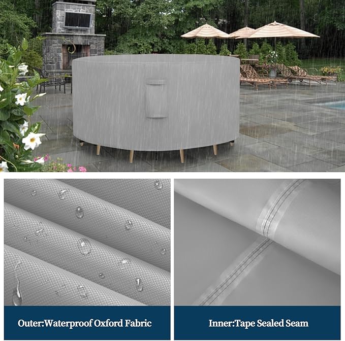 Easy-Going Round Patio Furniture Cover Waterproof Outdoor Dining Table and Chair Cover Anti-UV Outside Sectional Sofa Set Covers (62"DIA x 28"H, Grey)
