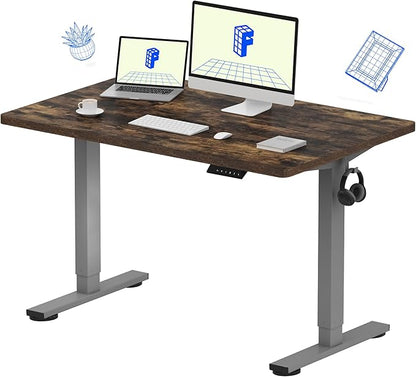 FLEXISPOT EN1 One-Piece Standing Desk 48 x 30 Inches Height Adjustable Electric Desk (Silver Frame + Rustic Top, 2 Packages)