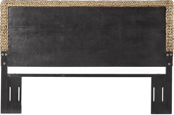 Headboard Coastal Design Handwoven Seagrass Matte Black Feet Rustic Decor King