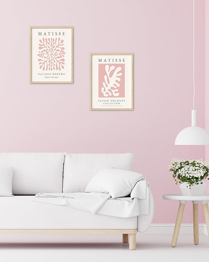 HesenDot Unframed Pink Wall Art Set of 3,12x16in Matisse Canvas Prints,Abstract Botanical Wall Decor Posters,Minimalist Modern Home Decoration for Living Room Bedroom Office