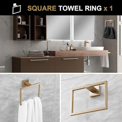 Lava Odoro 5-Piece Towel Bar Set Champagne Gold, Modern Brushed Gold Bathroom Hardware Accessories Set 23.6 Inch Towel Rack Set SUS304 Stainless Steel Wall Mounted (Champagne Gold, 5-Piece)