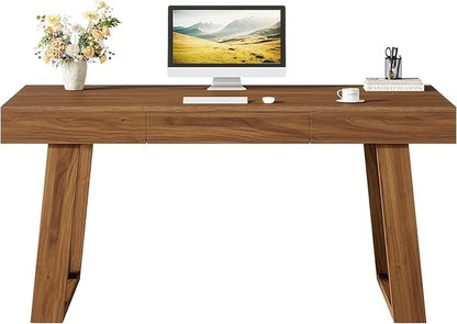 Tribesigns 55" Wide Desktop Executive Desk with Drawer, Retro Brown Computer Office Desk, Modern Wood Business Workstation Table for Home Office