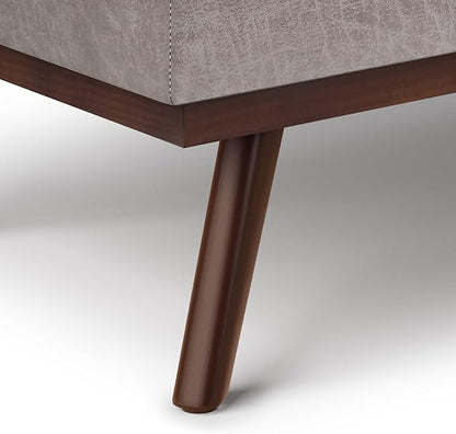 SIMPLIHOME Owen 42 inch Wide Mid Century Modern Rectangle Lift Top Large Coffee Table Storage Ottoman in Distressed Grey Vegan Faux Leather, Assembled, for the Living Room, Entryway and Family Room