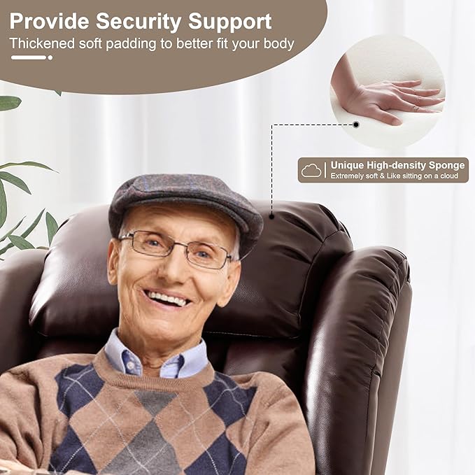 Dual Motor Large Power Lift Recliner Chair for Elderly with Heat and Massage,Lay Flat Lift Chairs Recliners for Seniors Infinite Position,USB Ports&Remote, Leather (Brown, Large)