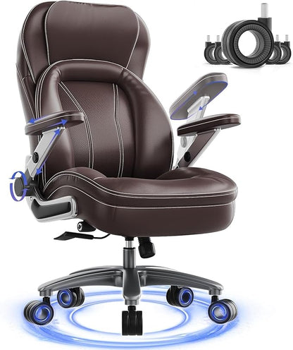 Big and Tall Office Chair, 600lbs Heavy Duty Desk Chair with 5D Arms, Adjustable Lumbar Support & Height, Tilt Function, PU Leather High Back Ergonomic Executive Computer Chair with 3'' Silent Casters